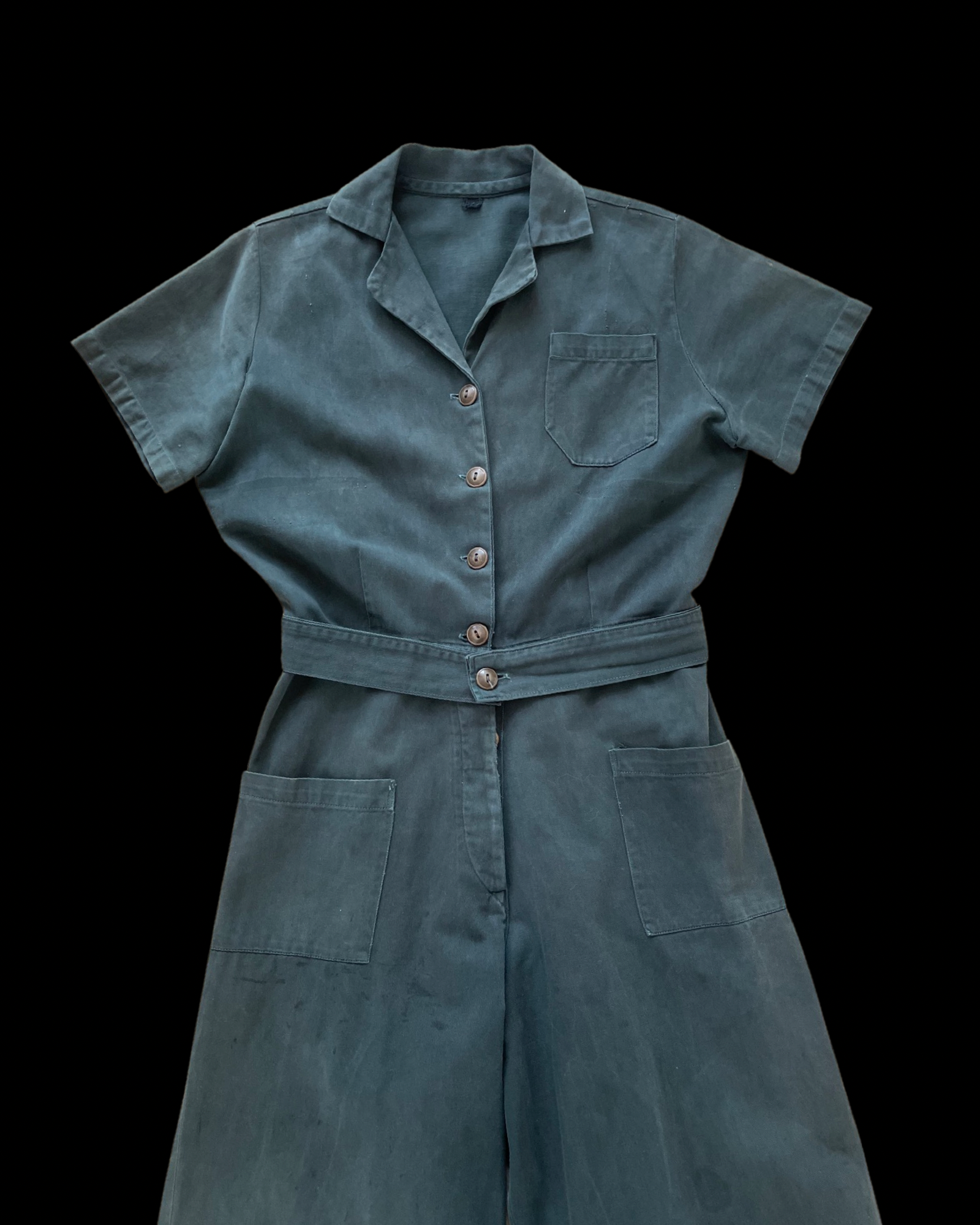 Rare WWII Era Ladies Workwear Belted Cotton Twill Coveralls