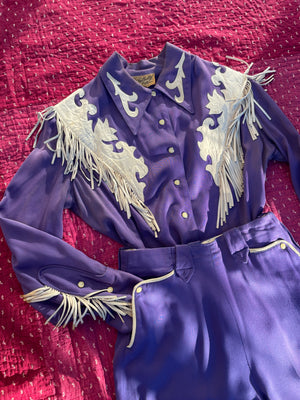 Rare 1950s Hilbilly Westerns Of Denver Vibrant Violet Gabardine Fringe Cowgirl Suit