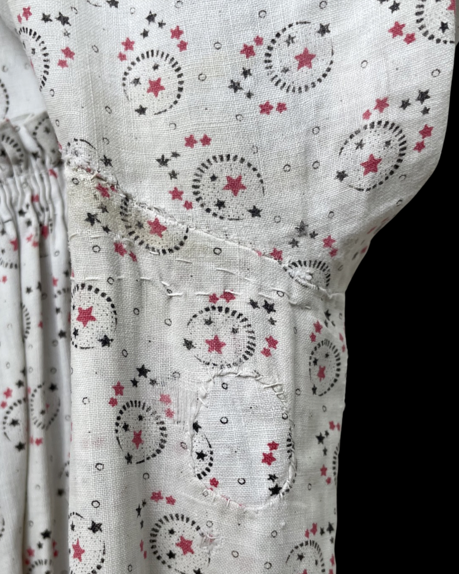 1890s Celestial Printed Calico Mutton Sleeve Wrapper Dress