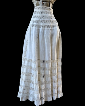 Antique Edwardian Cutwork Linen Walking Skirt