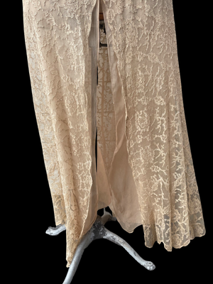 1930s Lace Mink Trim Wrap Peignoir