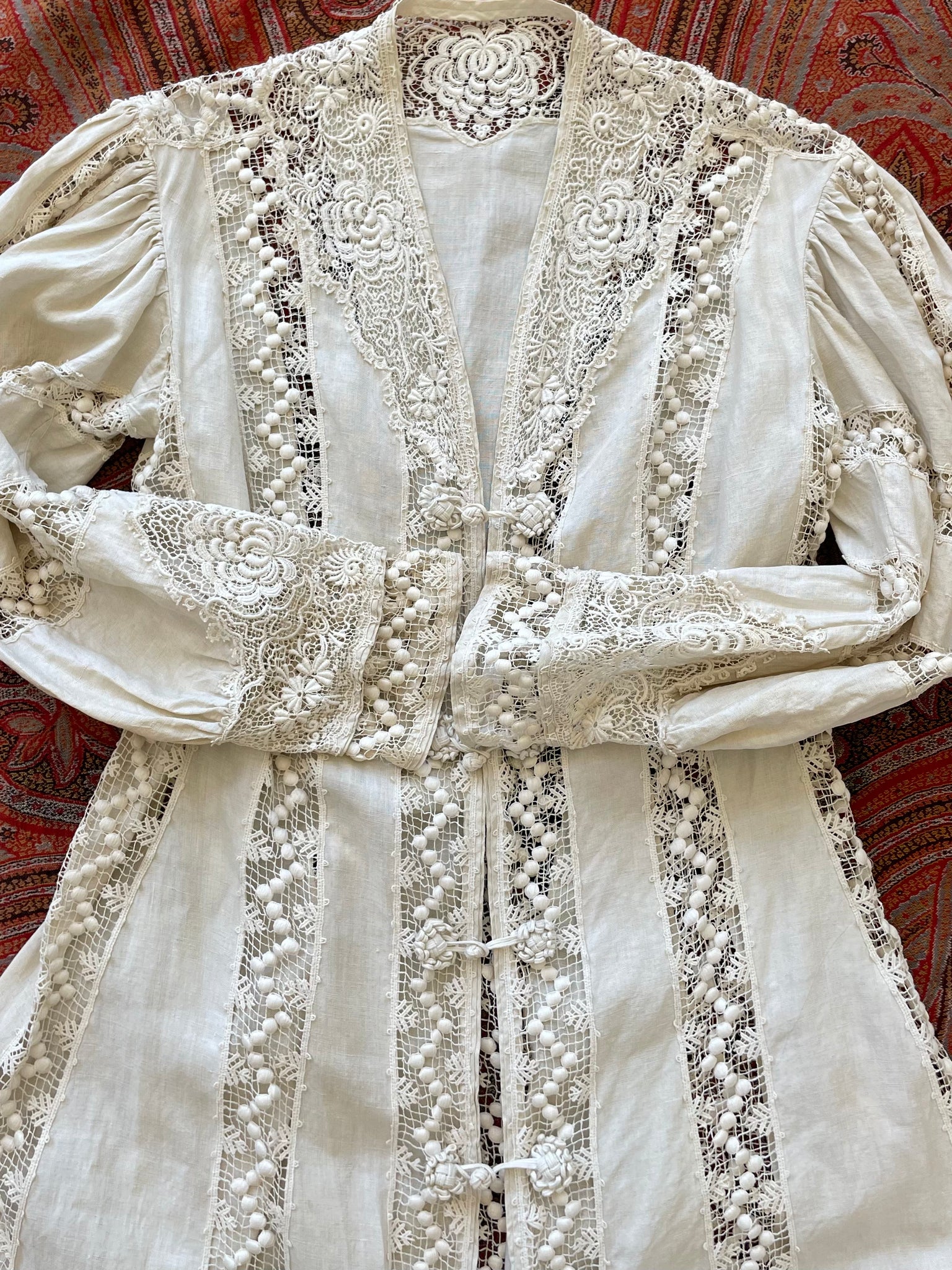 Rare 1890s Lace & Linen Mutton Sleeve Coat