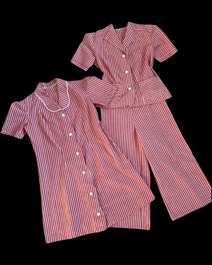 1940s Candy Striped Cotton 3 Piece Pant Set