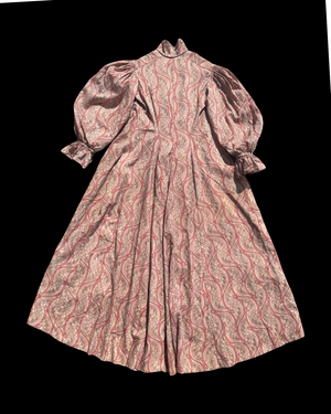 1890s Paisley Wool Challis Bishop Sleeve Wrapper Gown