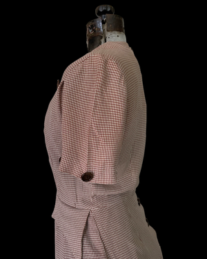1940s Peplum Gingham Button Back Gabardine Dress