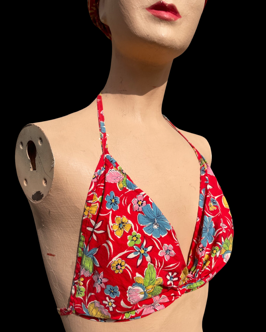 1940s Hawaiiana Printed Cotton Sun Top/ Halter Top