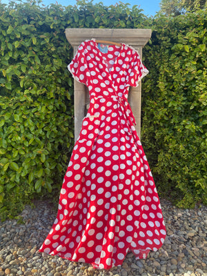 1940s Polka Dot Seersucker Wrap House Dress