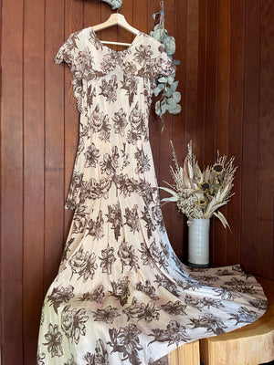 1930s Autumnal Tiered Silk Dress