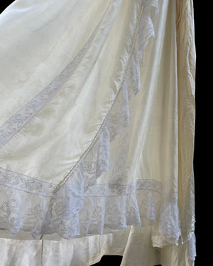 RARE 1890s Silk & Lace High Neck Watteau Dressing Gown