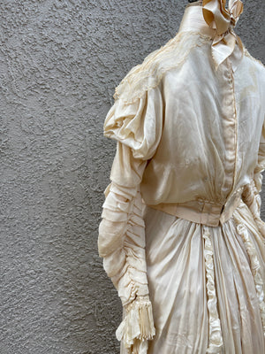 Rare 1890-1900s Two Piece Silk Wedding Ensemble Gown Jacket