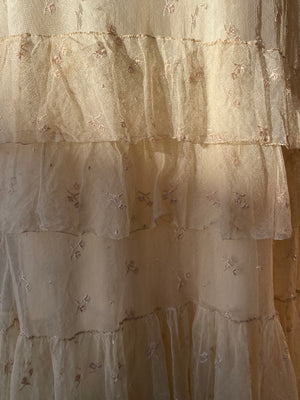 1930s Embroidered Net Ruffle Collar Peignoir Over Dress