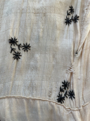 Rare 1930s Embroidered Raw Silk Midi Dress