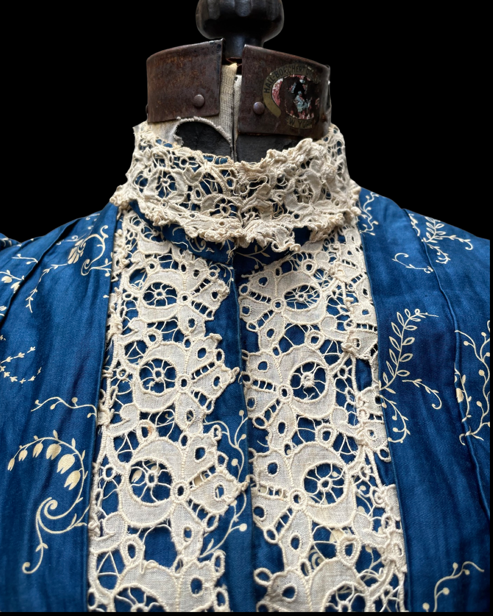1890s Indigo Printed Cotton Dress