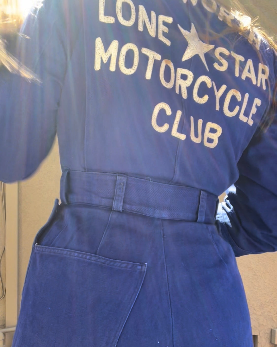 RARE ‘Ruth’ ( His + Hers ) Ladies 1930s/1940s Indigo Chain Stitched ' Fort Worth Lone Star Motorcycle Club' Coveralls