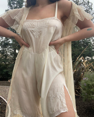 1920s Embroidered Silk Step In Romper