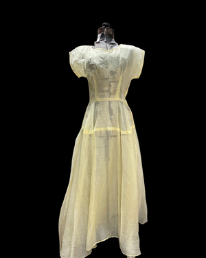 1930s/40s Baby Yellow Organdy Maxi Dress