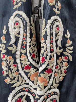 1920s/30s Densely Embroidered Floral Raw Silk Folk Vest Tunic