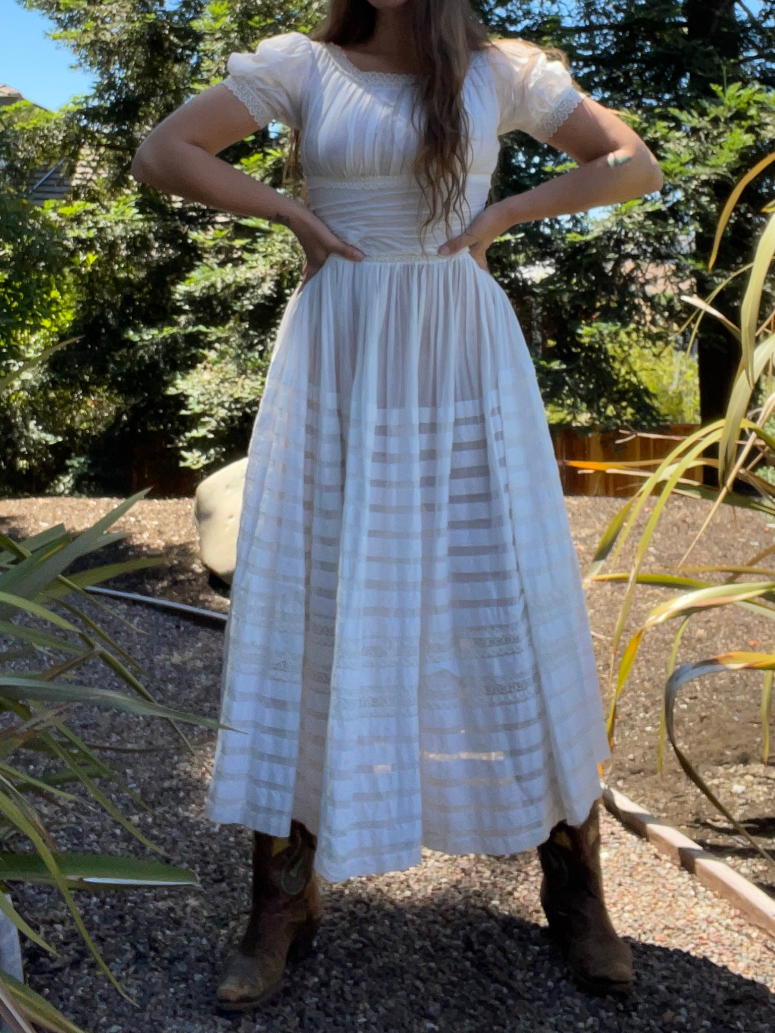 1940s Shirred Cotton Prairie Dress