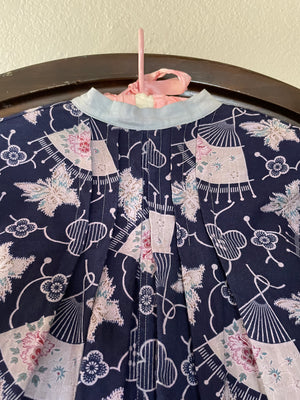 1930s Fan Print Cotton Bell Sleeve Floor Length Robe