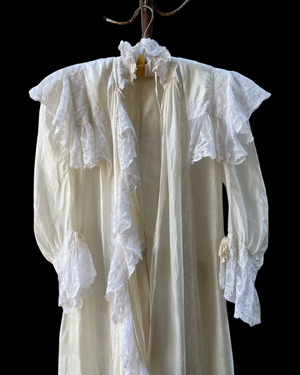 RARE 1890s Silk & Lace High Neck Watteau Dressing Gown