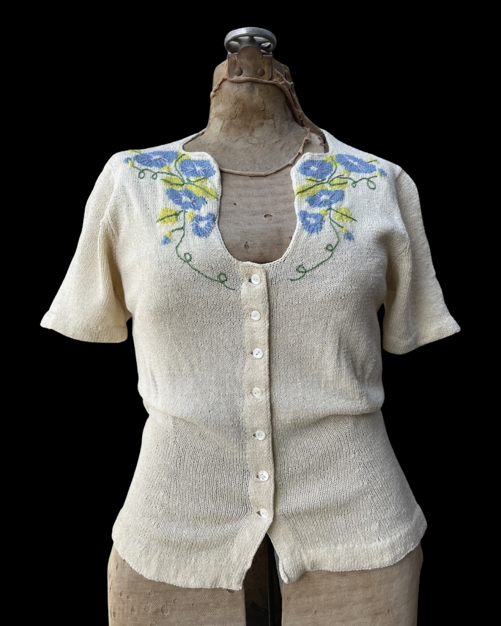 1940 Embroidered Rayon Knit Button Front