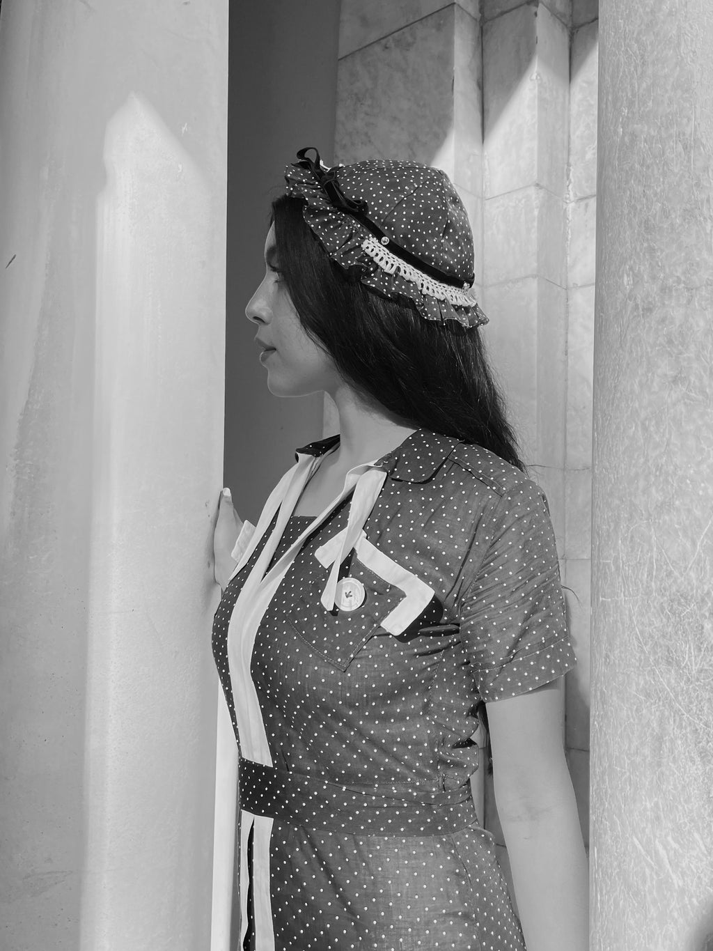 1930s Navy Swiss Dot 3 Piece Dress Set