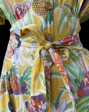 Rare 1940s Hawaiiana Tie Waist Dress