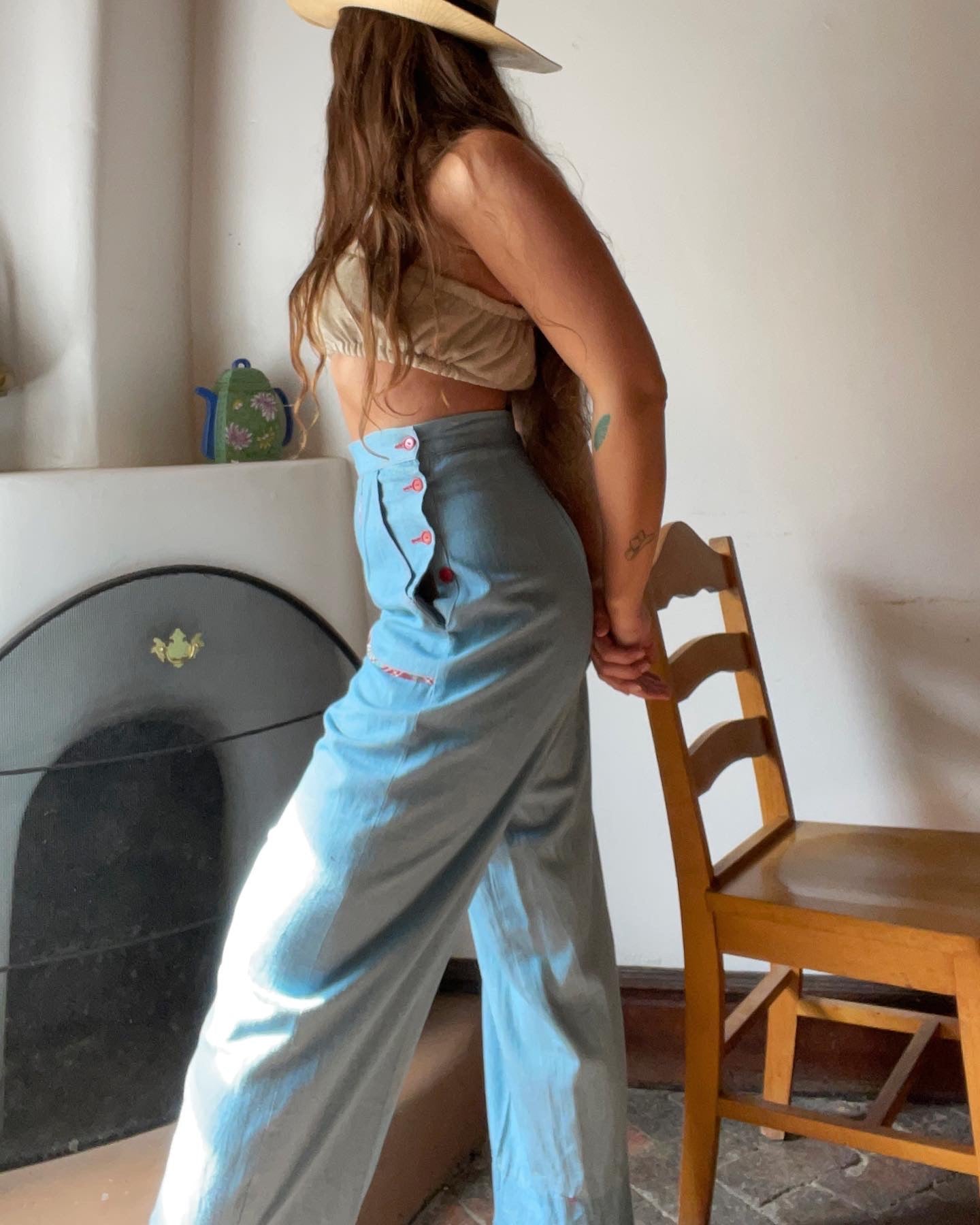 1940s Side Button Chambray Pants