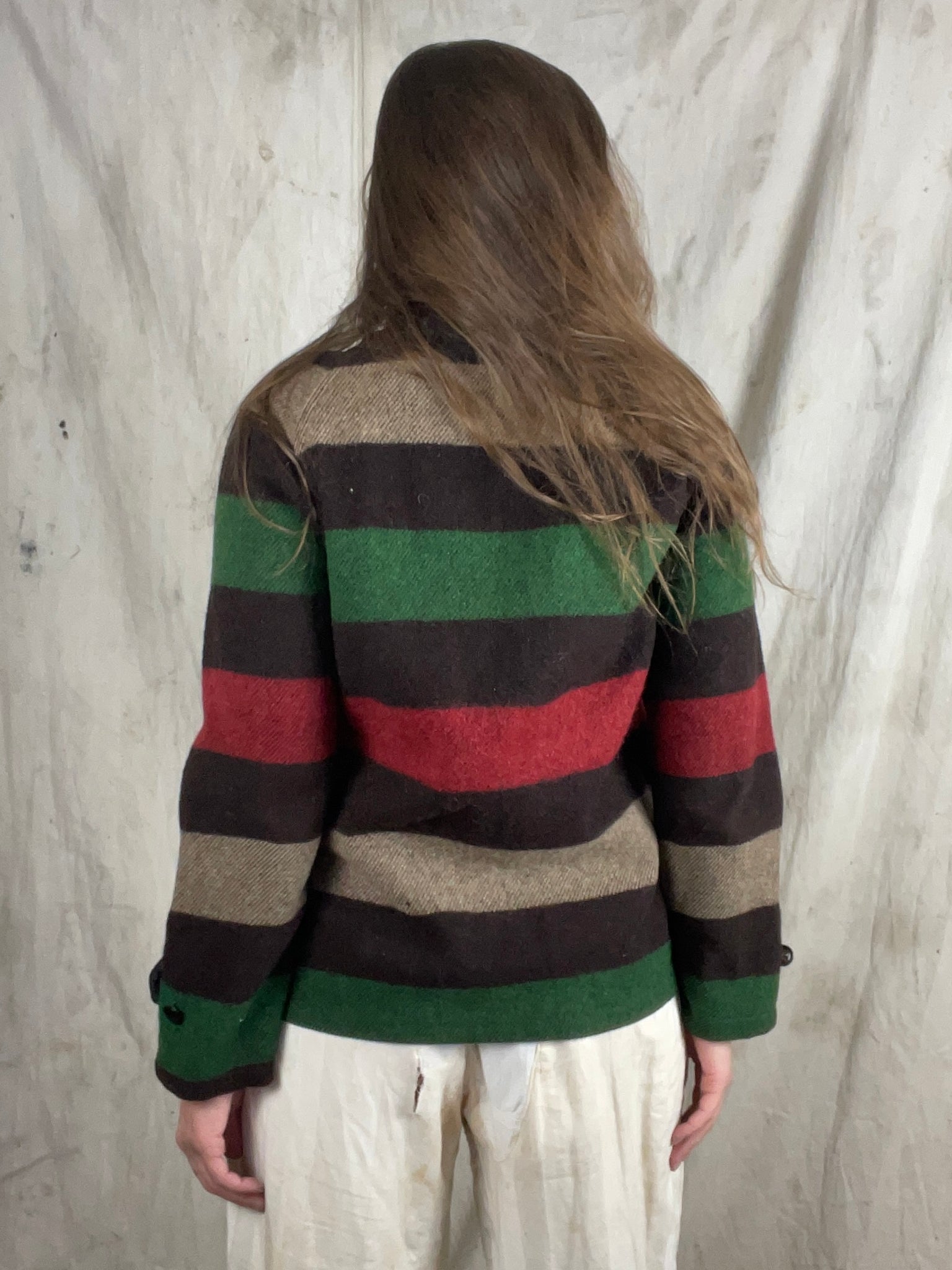 1930s Double Breasted Mackinaw Striped Wool Blanket Jacket