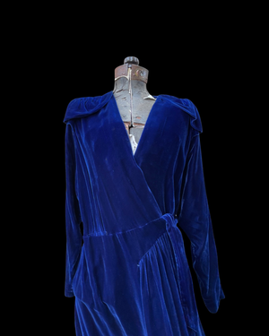 1940s Royal Blue Crushed Velvet Hostess Gown