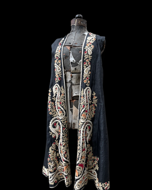 1920s/30s Densely Embroidered Floral Raw Silk Folk Vest Tunic