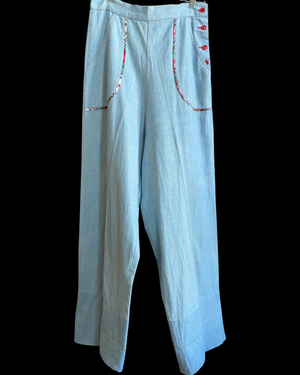 1940s Side Button Chambray Pants