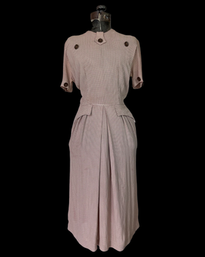 1940s Peplum Gingham Button Back Gabardine Dress