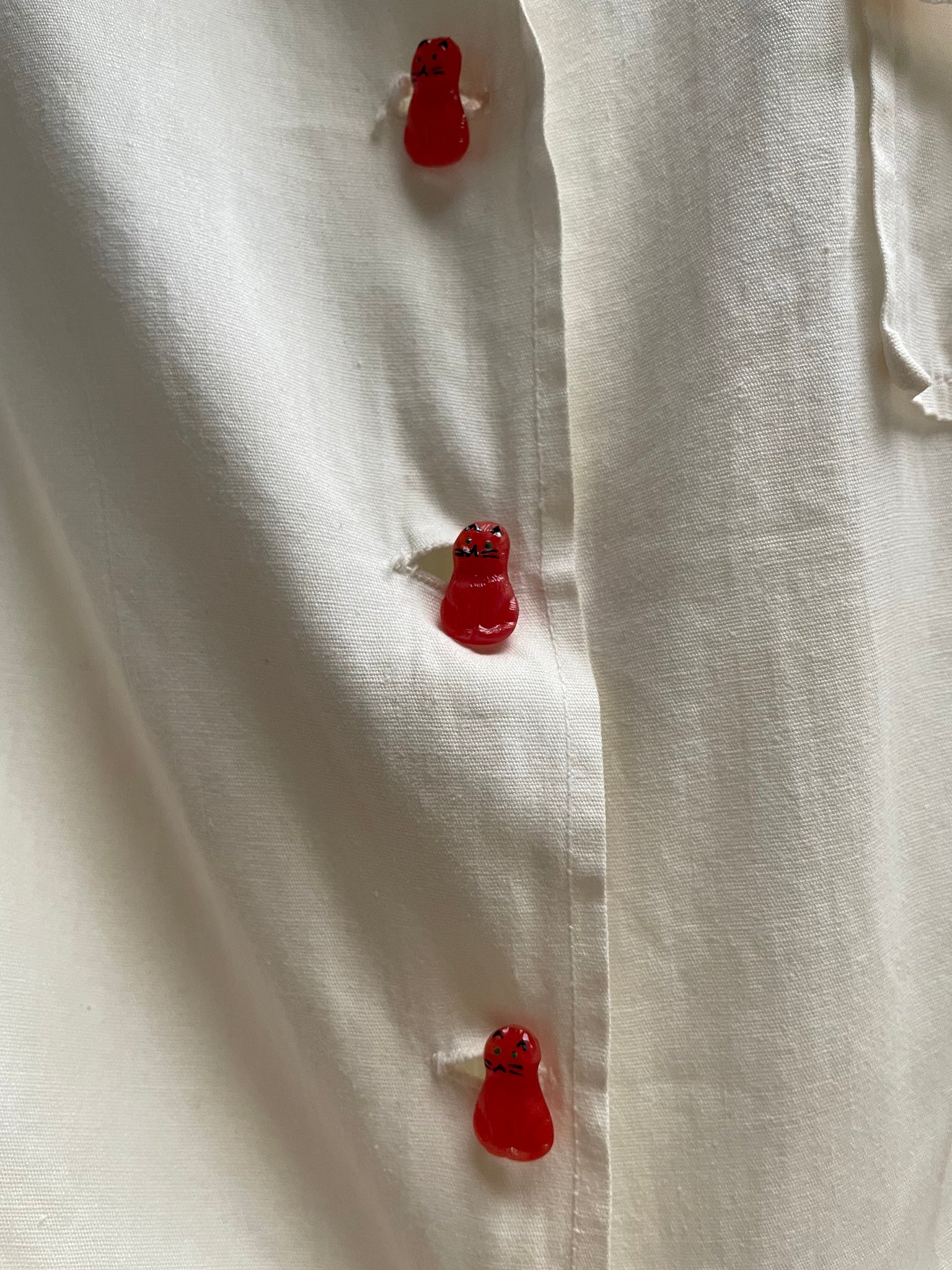 Special "To My Valentine" 1940s Cotton Workwear Blouse * Cat Buttons + Signature*