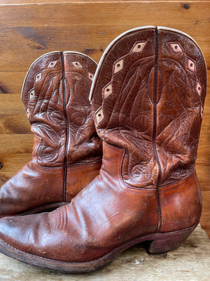 1940s Inlay Leather Pull Tab PeeWee Cowboy Boots