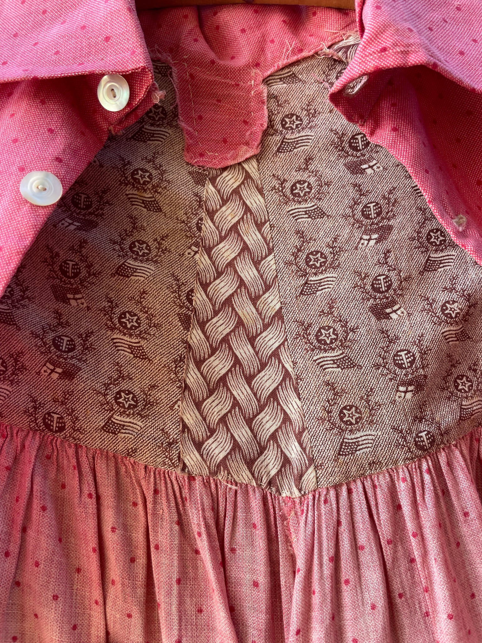 Late 1800s Cinnamon Pink Calico Wrapper Gown