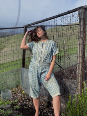 RESERVED RARE 1910s Homespun Gingham Workwear Jumpsuit