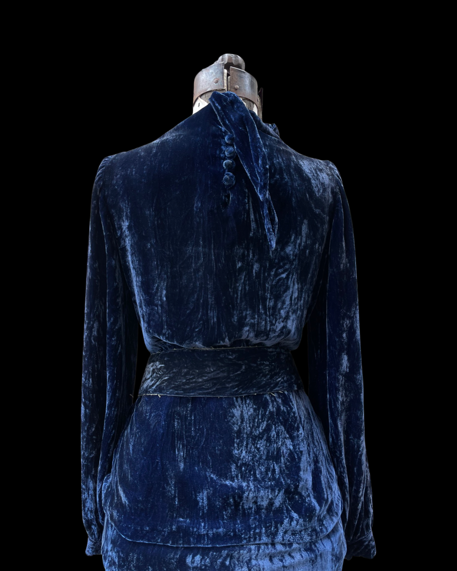 1930s Royal Blue Silk Velvet Three Piece Dress Set