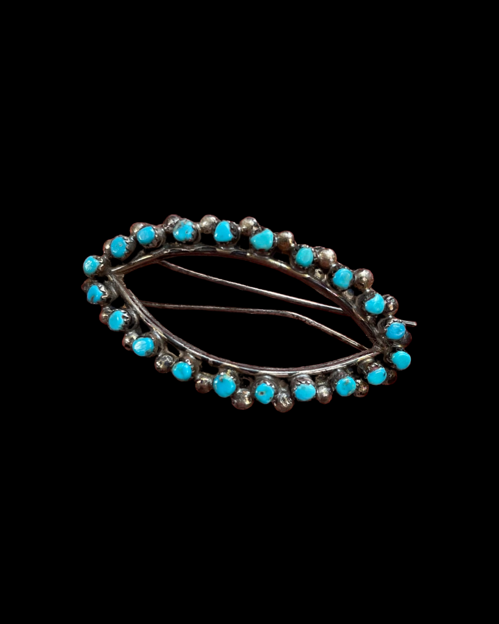 1940s-50s Zuni Petit Point Turquoise & Sterling Hair Barrette