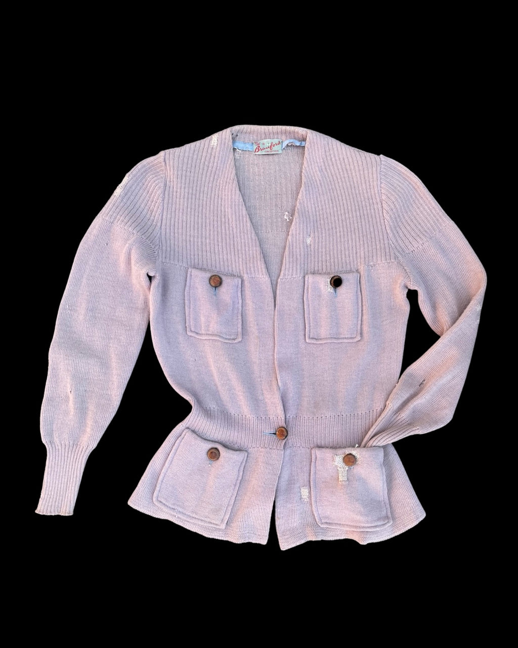 1930s Lilac Wool Knit Womens Pocket Cardigan