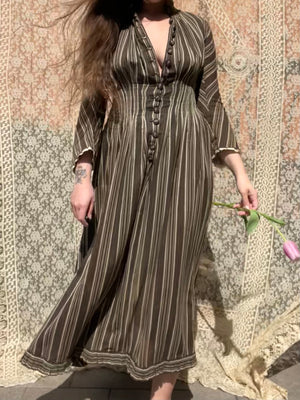 1880s Striped Calico Day Dress