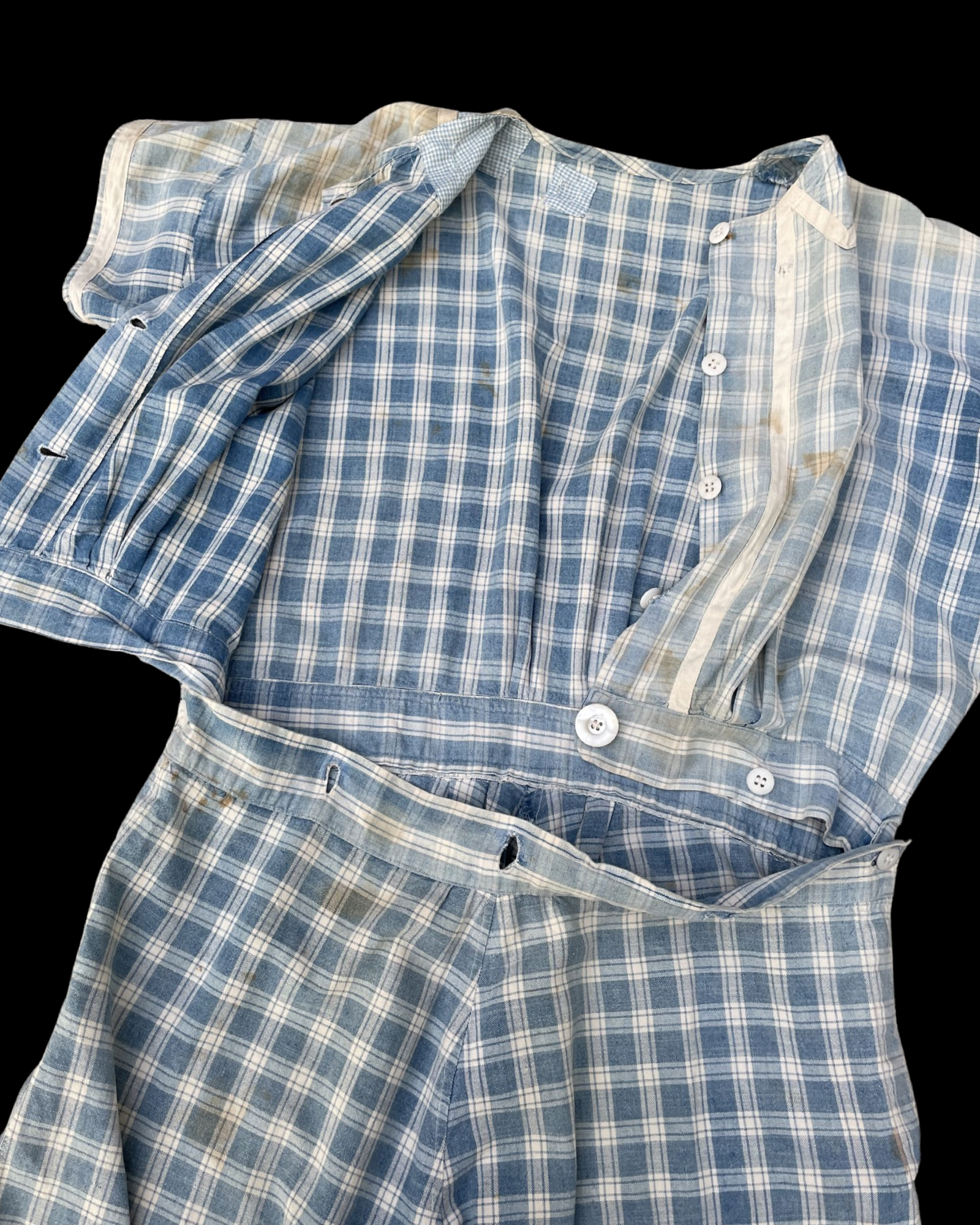 RESERVED RARE 1910s Homespun Gingham Workwear Jumpsuit