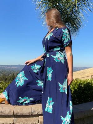Rare 1940s Cold Rayon Floral Zip Front Palazzo Jumpsuit