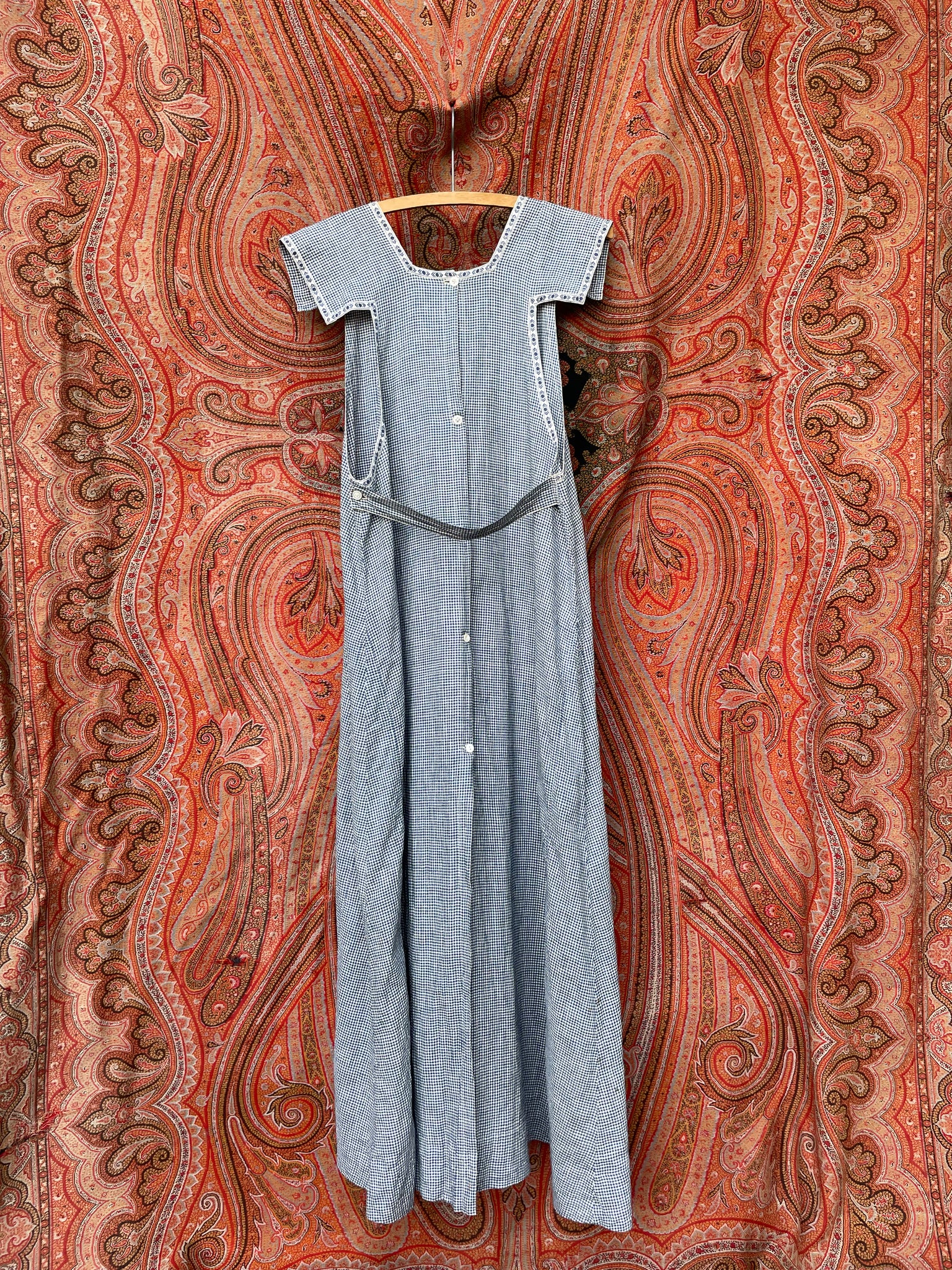Antique Primitive Indigo Checkered Homespun Pinafore Dress