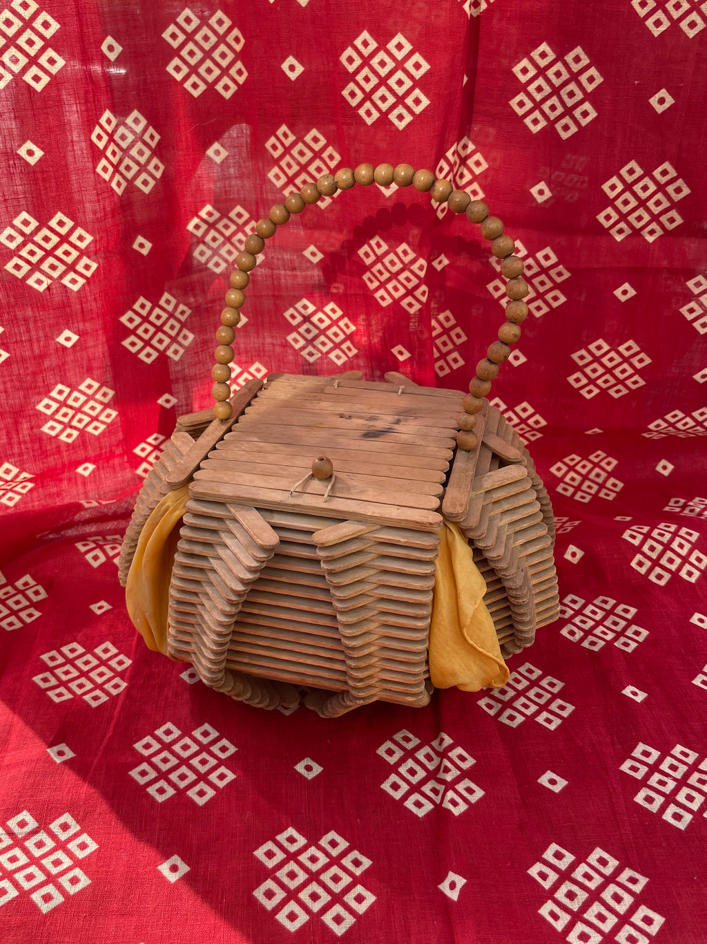 Unique 1950s Tramp Art Popsicle Stick Bag