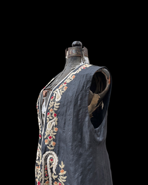 1920s/30s Densely Embroidered Floral Raw Silk Folk Vest Tunic