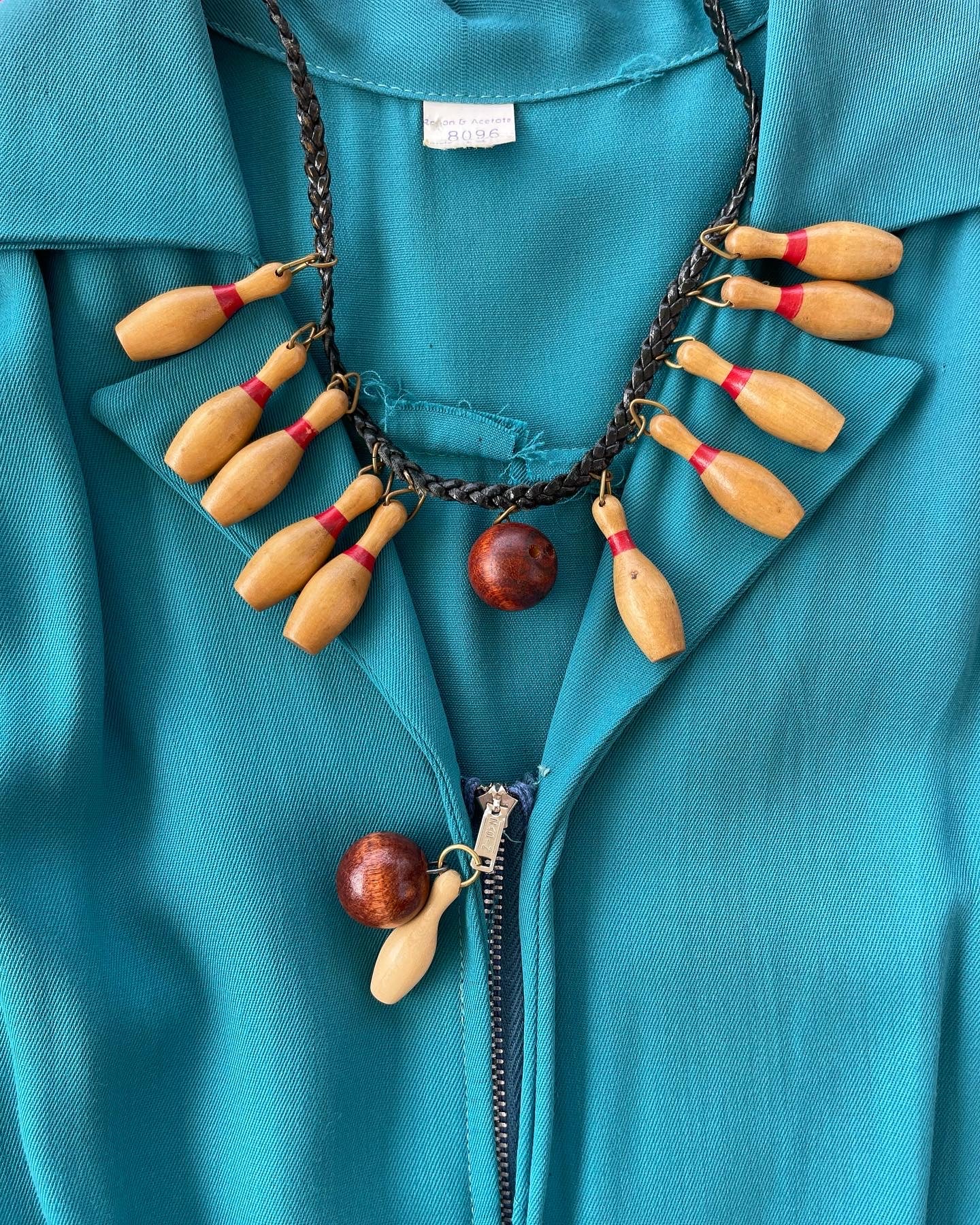 1940s 'Lucky Strike' Theme Bowling Wood Charm Necklace