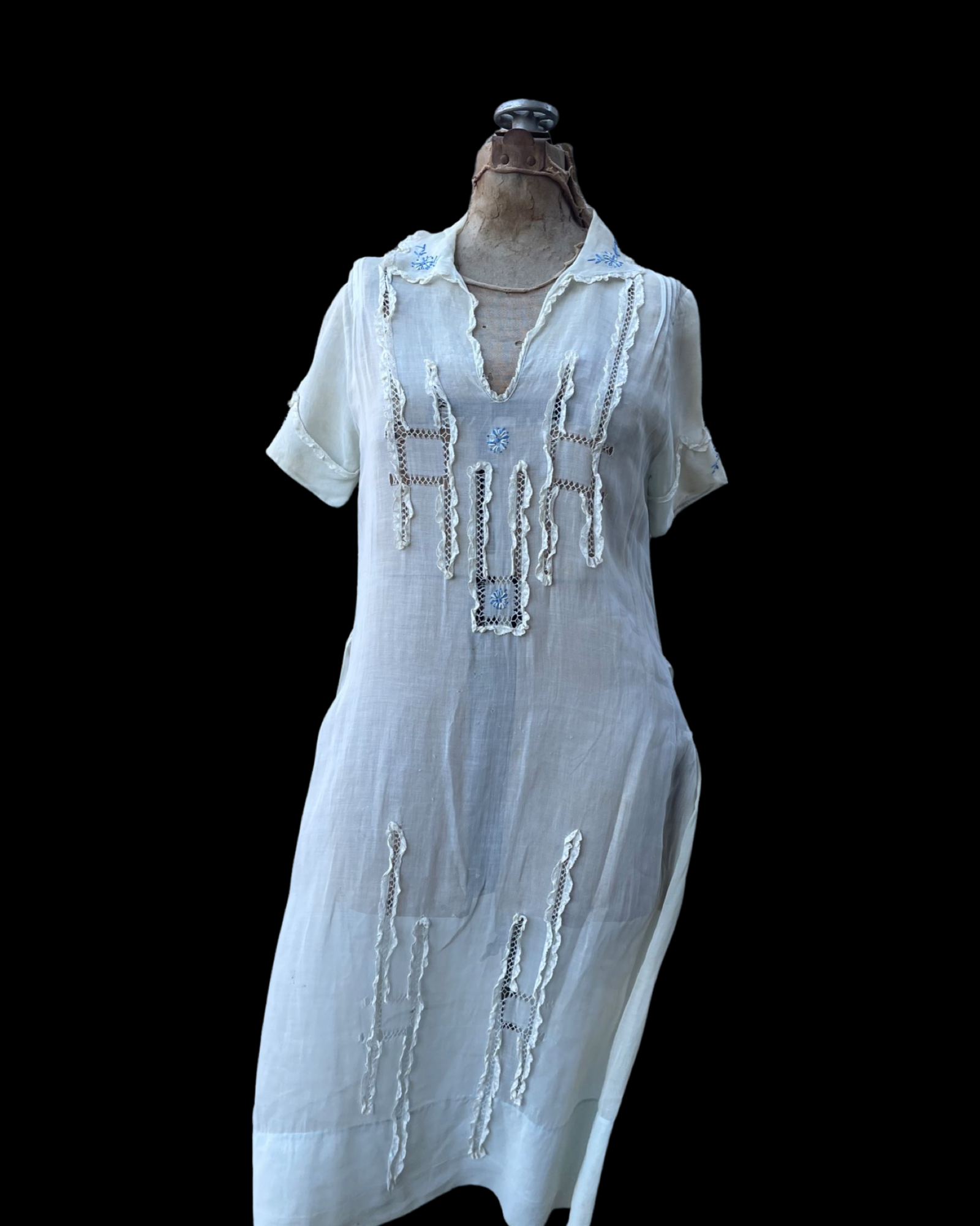 1930s Cotton Voile Lacework Day Dress