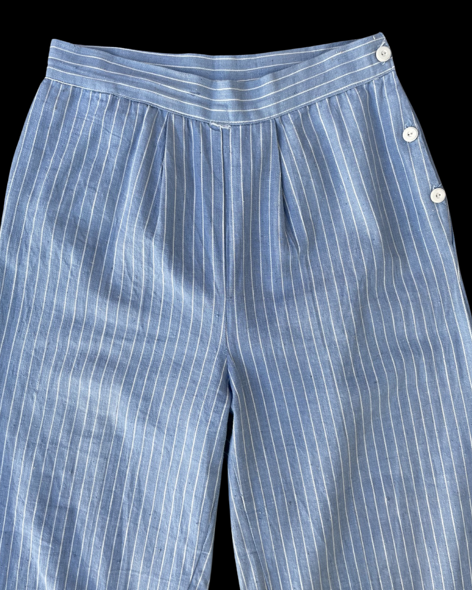 Reserved - Rare 1930s/40s Deadstock Striped Chambray Side Button Pants