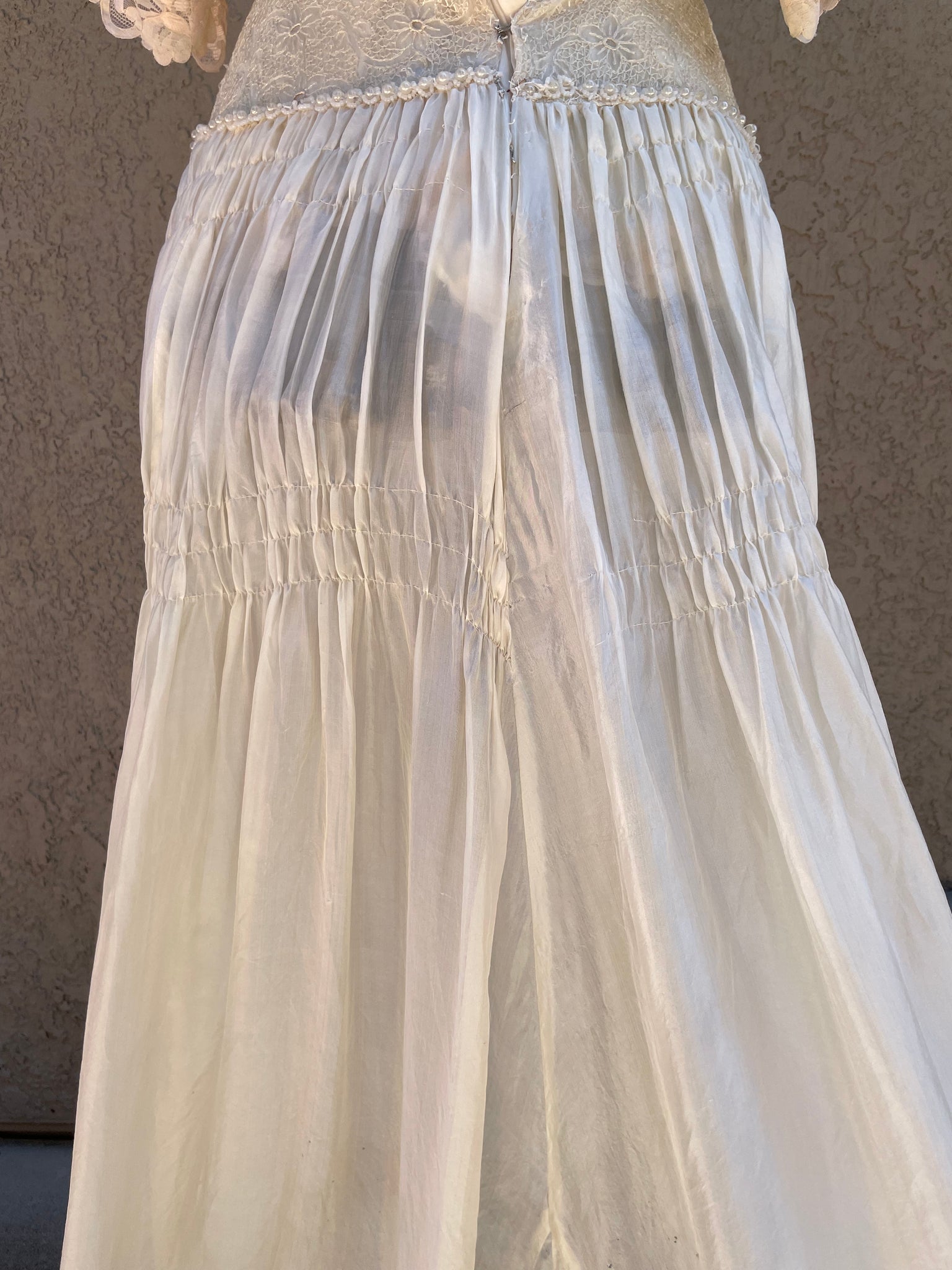 Antique 1900s Trained Embroidered Silk Bridal Skirt